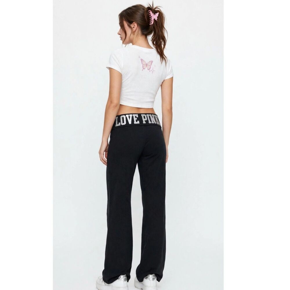 Y2K Victoria's Secret PINK Bling Rhinestone Foldover Yoga Pants